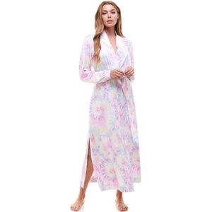 NWT Mason Grey Banded Long Robe - Cotton Candy